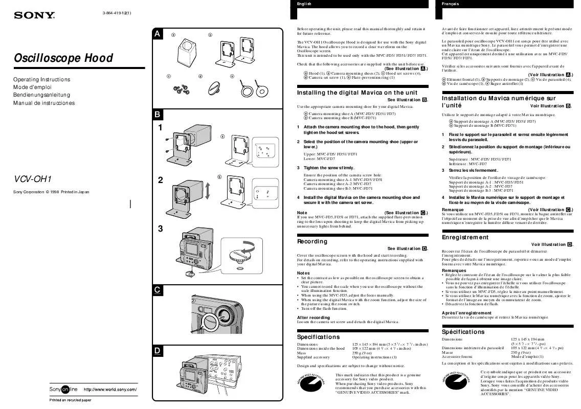 Mode d'emploi SONY VCV-OH1