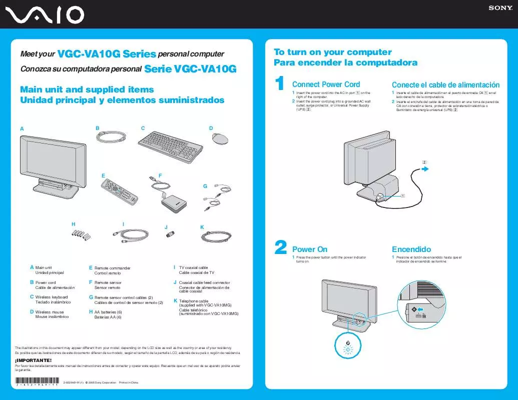 Mode d'emploi SONY VAIO VGC-VA10MG