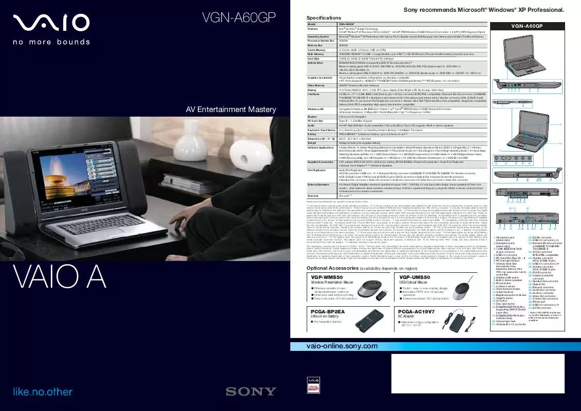 Mode d'emploi SONY VAIO VGN-A60GP