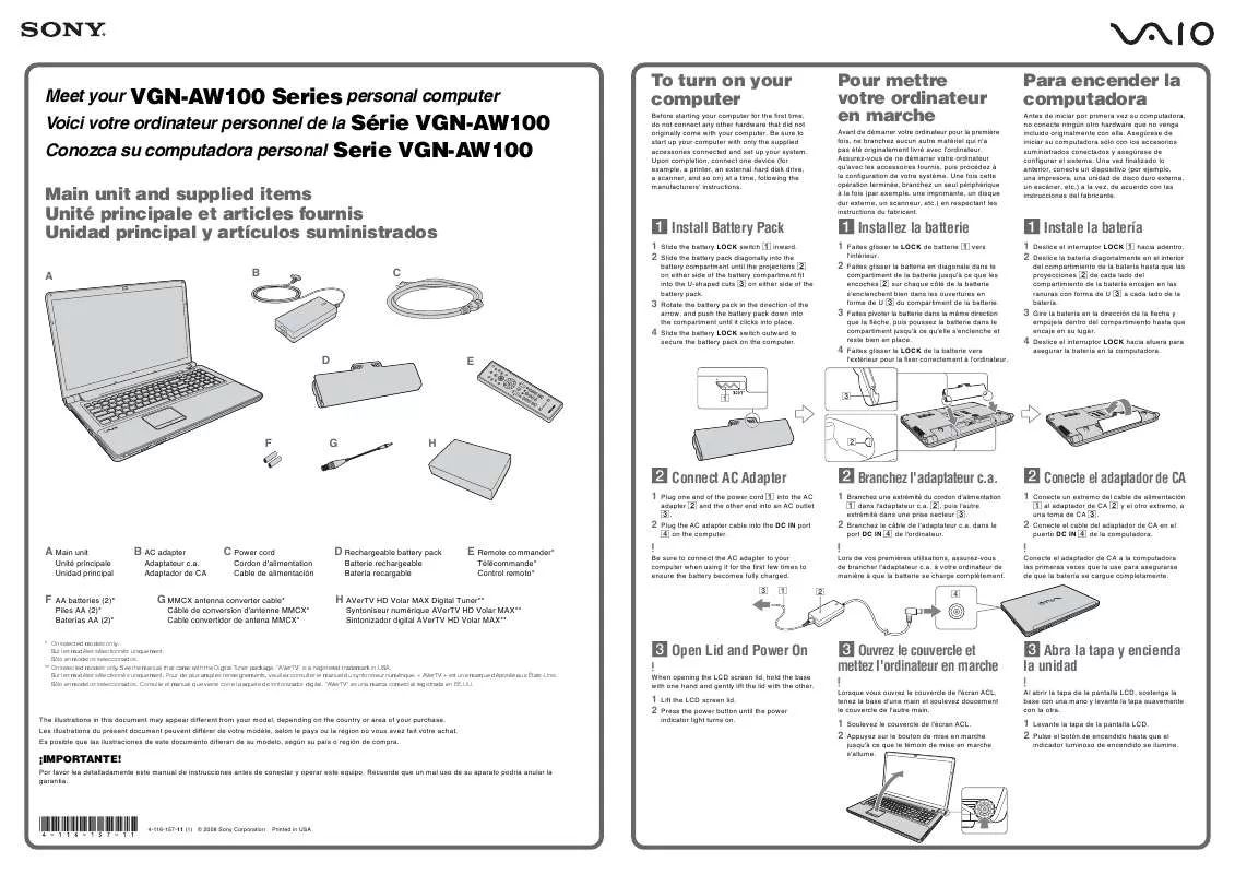 Mode d'emploi SONY VAIO VGN-AW190CJ