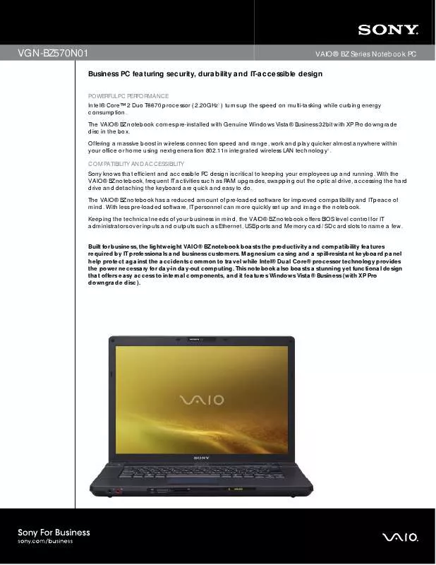 Mode d'emploi SONY VAIO VGN-BZ570N01