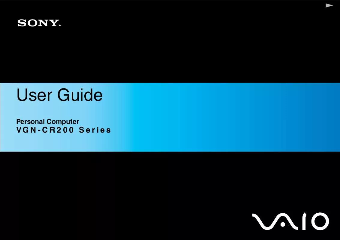 Mode d'emploi SONY VAIO VGN-CR203E/N