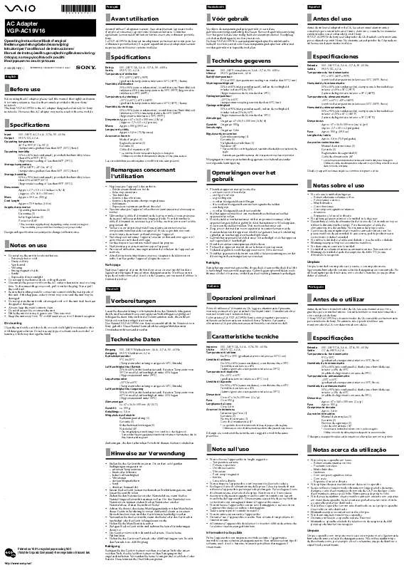 Mode d'emploi SONY VGP-AC19V16