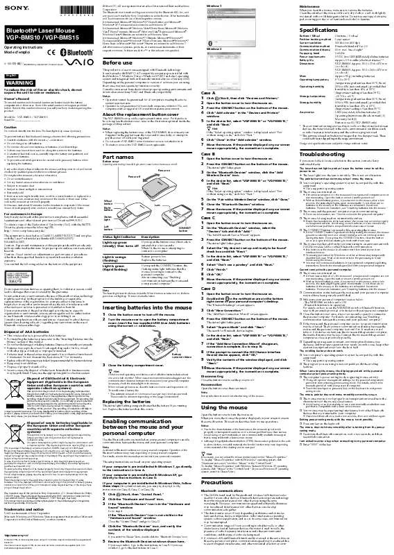 Mode d'emploi SONY VGP-BMS15