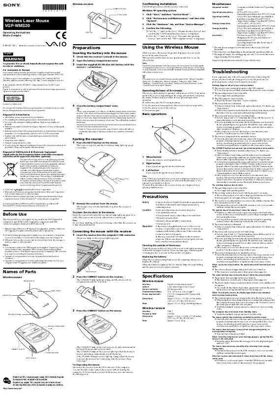 Mode d'emploi SONY VGP-WMS20