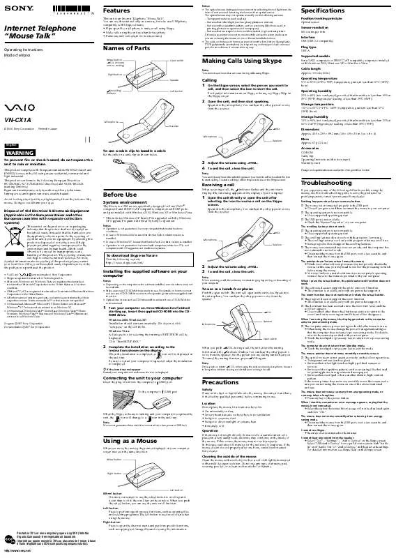 Mode d'emploi SONY VN-CX1A