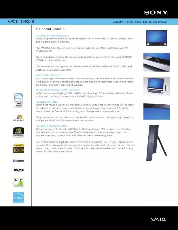 Mode d'emploi SONY VAIO VPC-L112GX/B