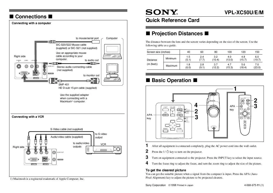 Mode d'emploi SONY VPL-XC50U