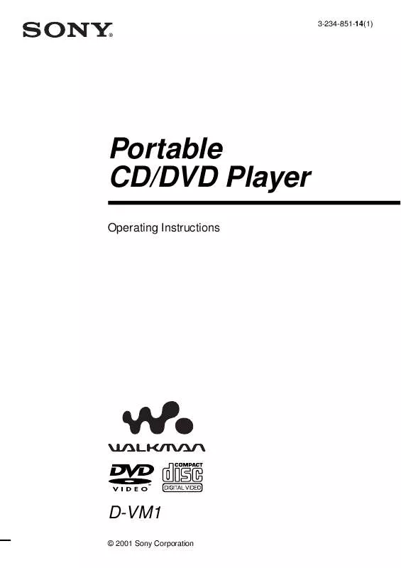 Mode d'emploi SONY WALKMAN D-VM1