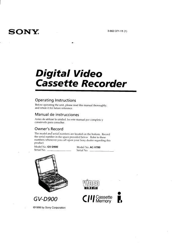 Mode d'emploi SONY WALKMAN GV-D900