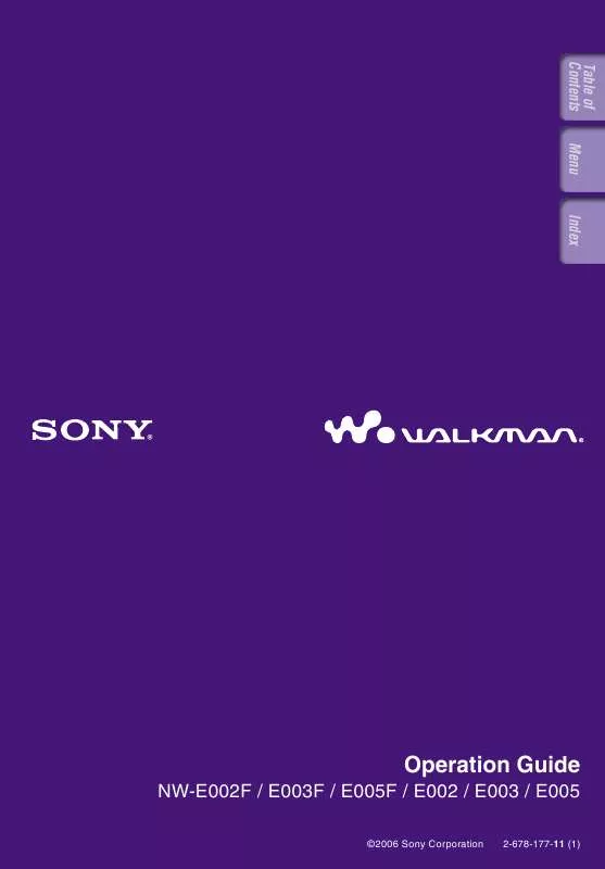 Mode d'emploi SONY WALKMAN NW-E002