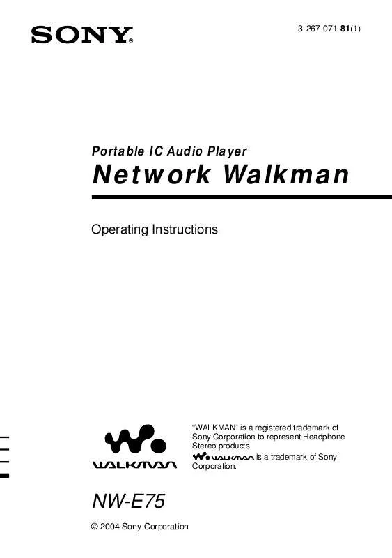 Mode d'emploi SONY WALKMAN NW-E75