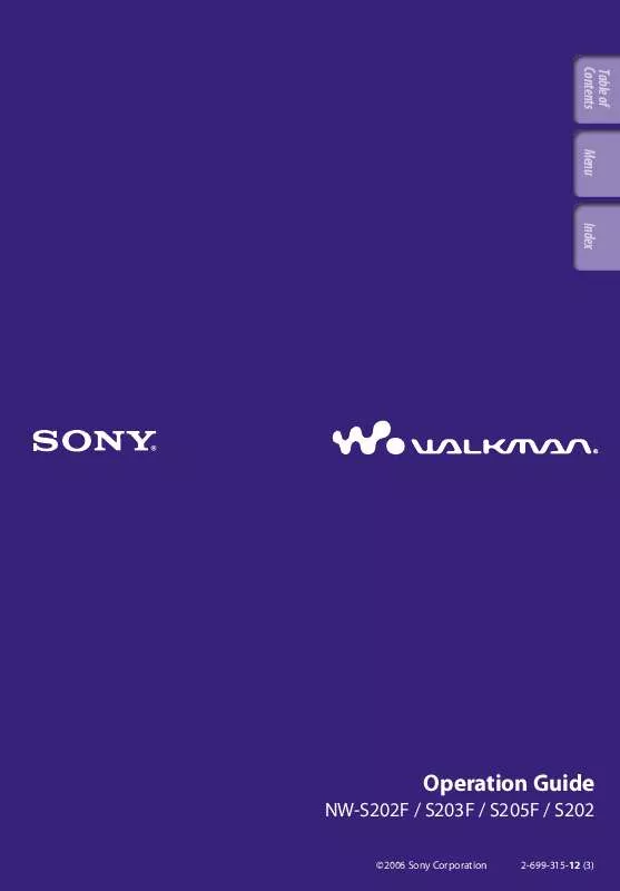 Mode d'emploi SONY WALKMAN NW-S203F