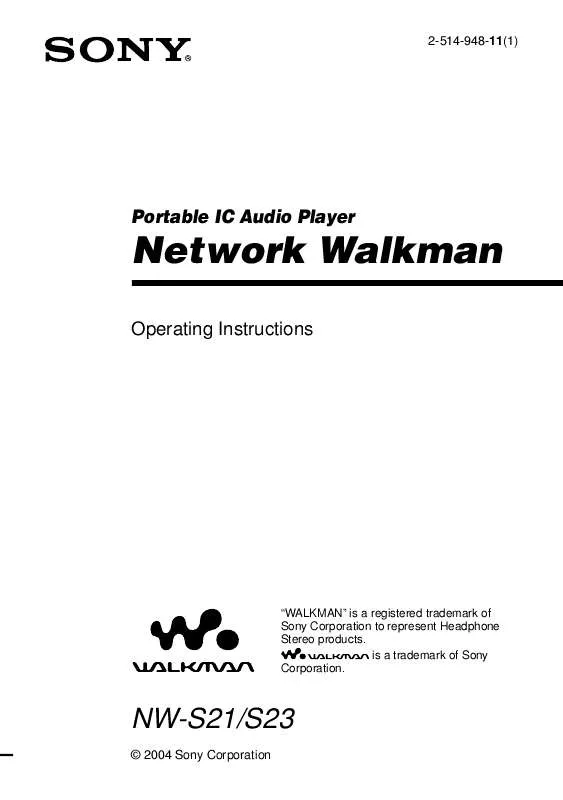 Mode d'emploi SONY WALKMAN NW-S23