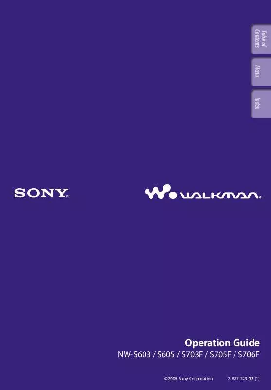 Mode d'emploi SONY WALKMAN NW-S703F