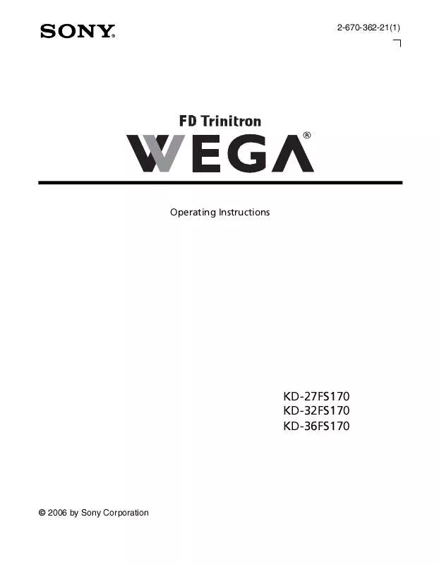 Mode d'emploi SONY WEGA KD-32FS170