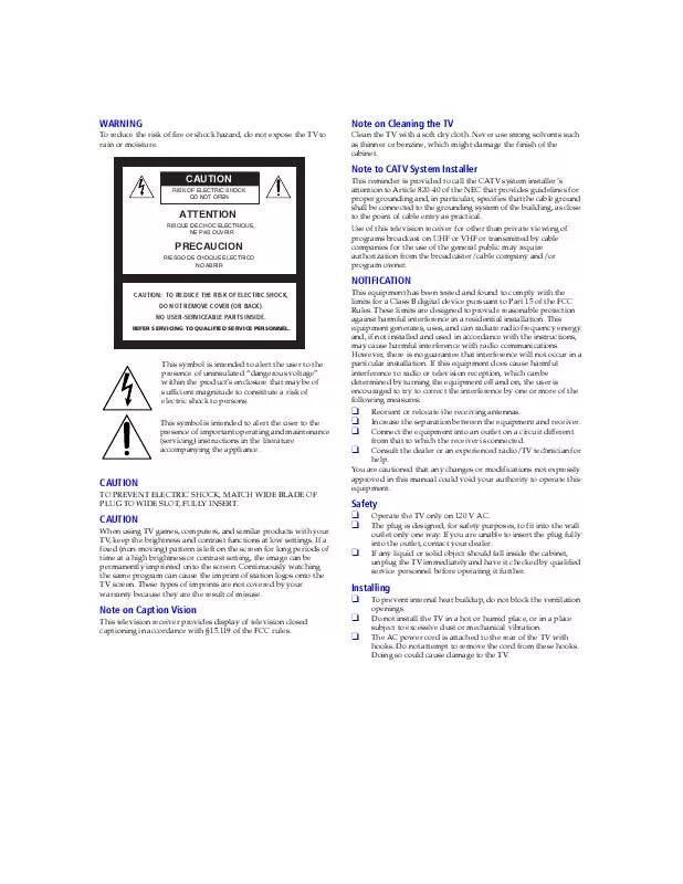 Mode d'emploi SONY WEGA KD-34XBR2