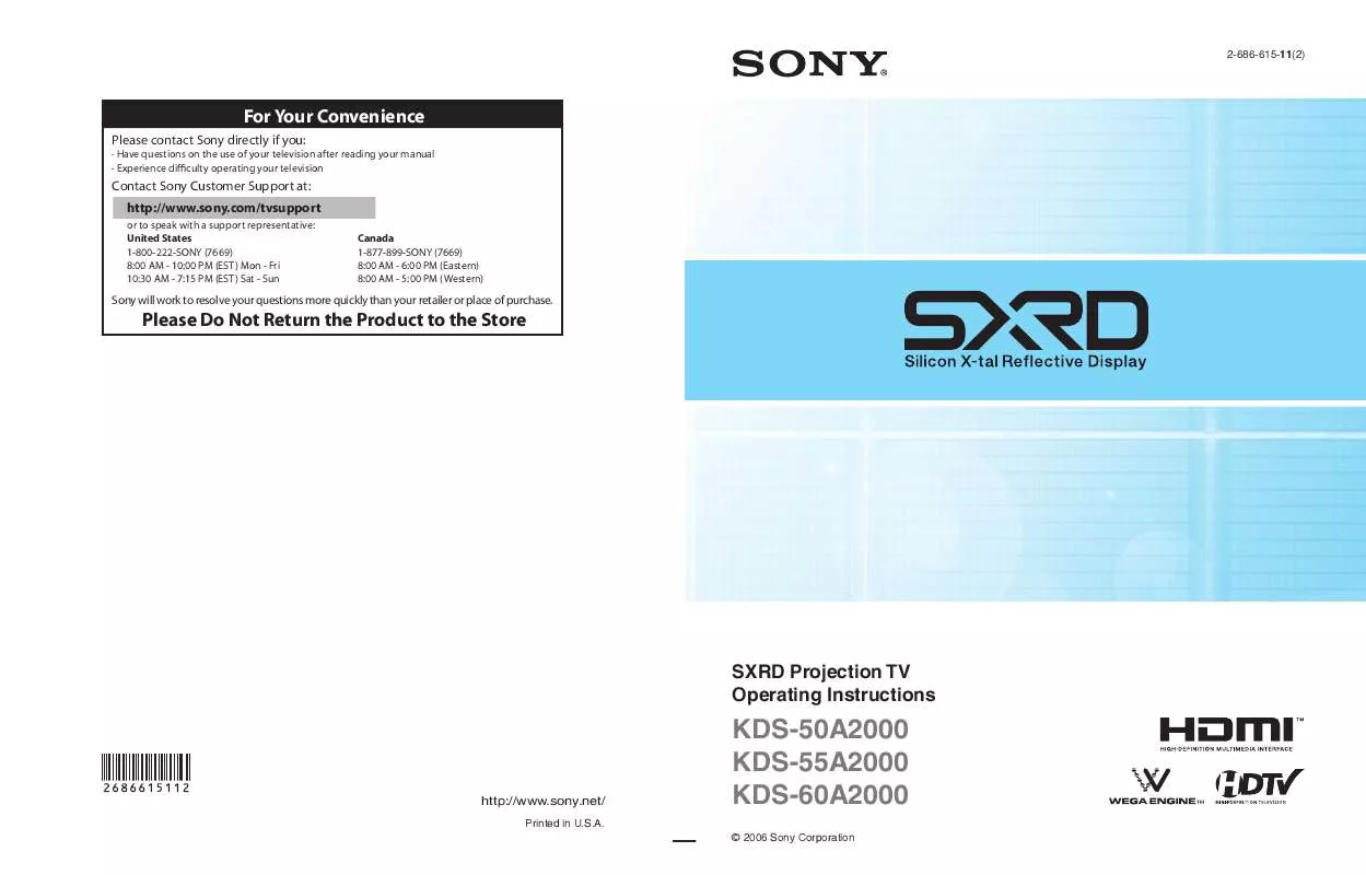 Mode d'emploi SONY WEGA KDS-50A2000