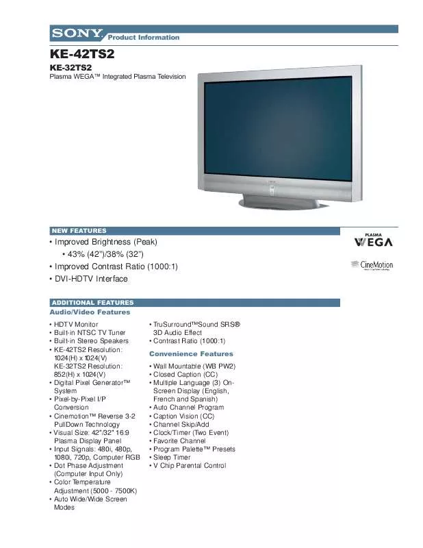 Mode d'emploi SONY WEGA KE-32TS2