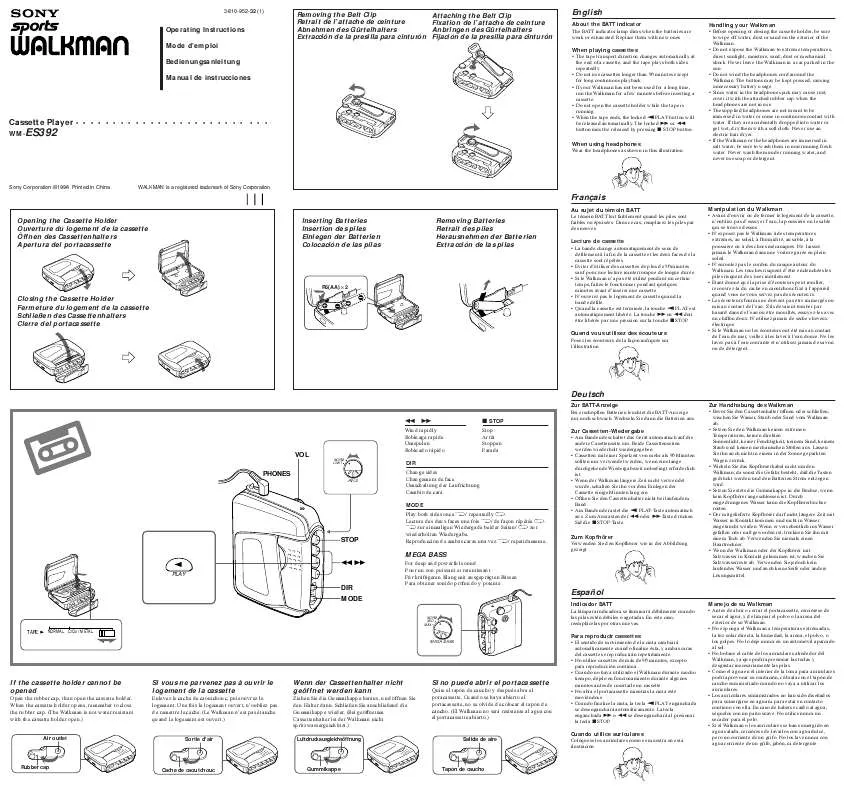 Mode d'emploi SONY WM-ES392