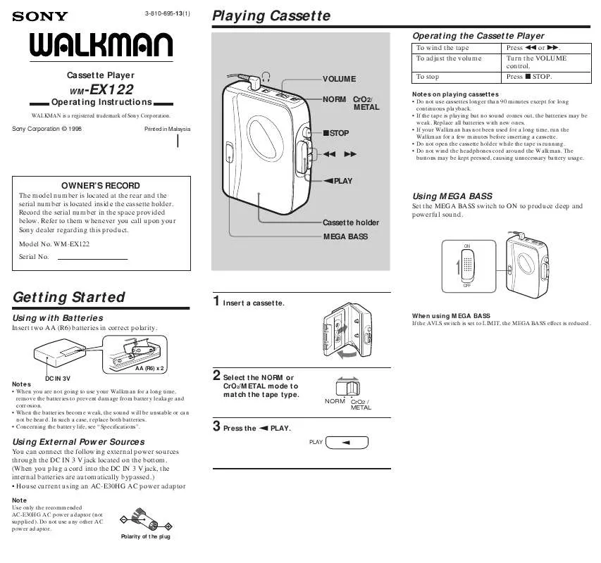 Mode d'emploi SONY WM-EX122