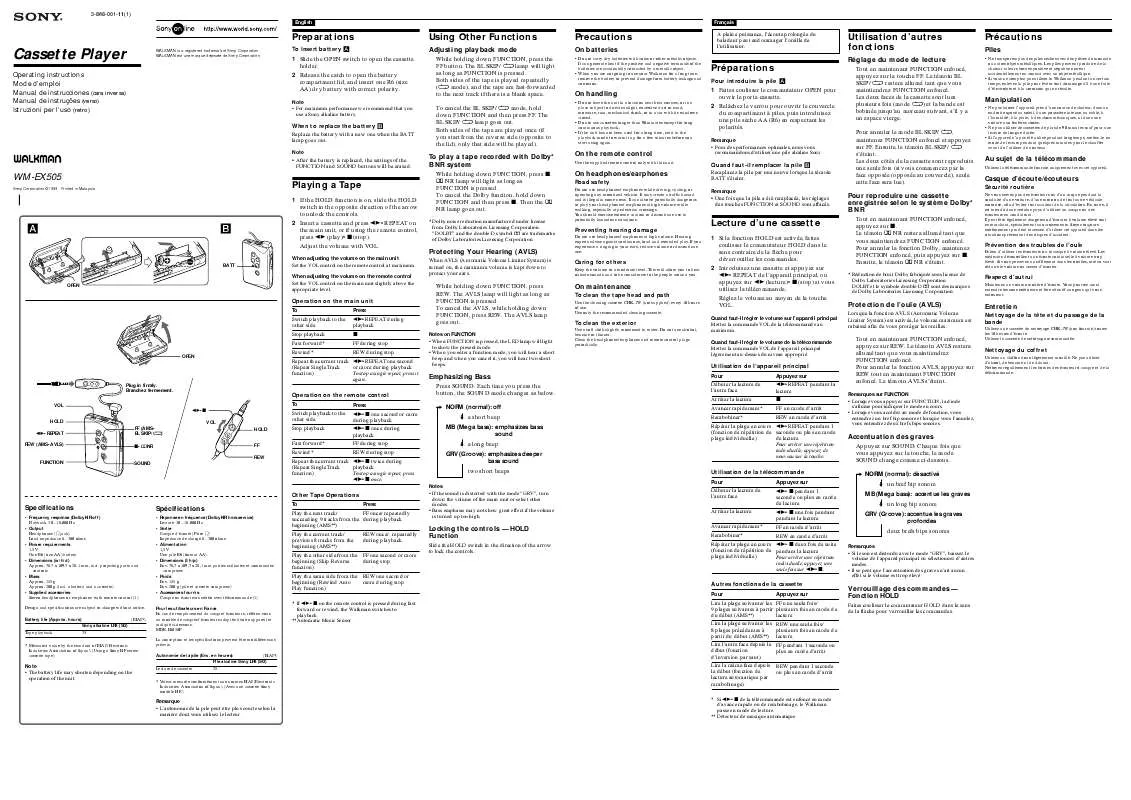 Mode d'emploi SONY WM-EX505