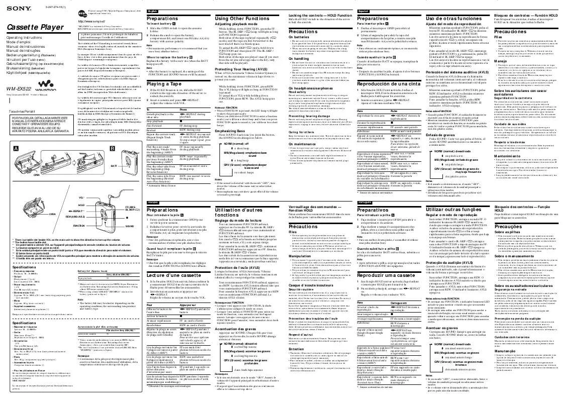 Mode d'emploi SONY WM-EX522