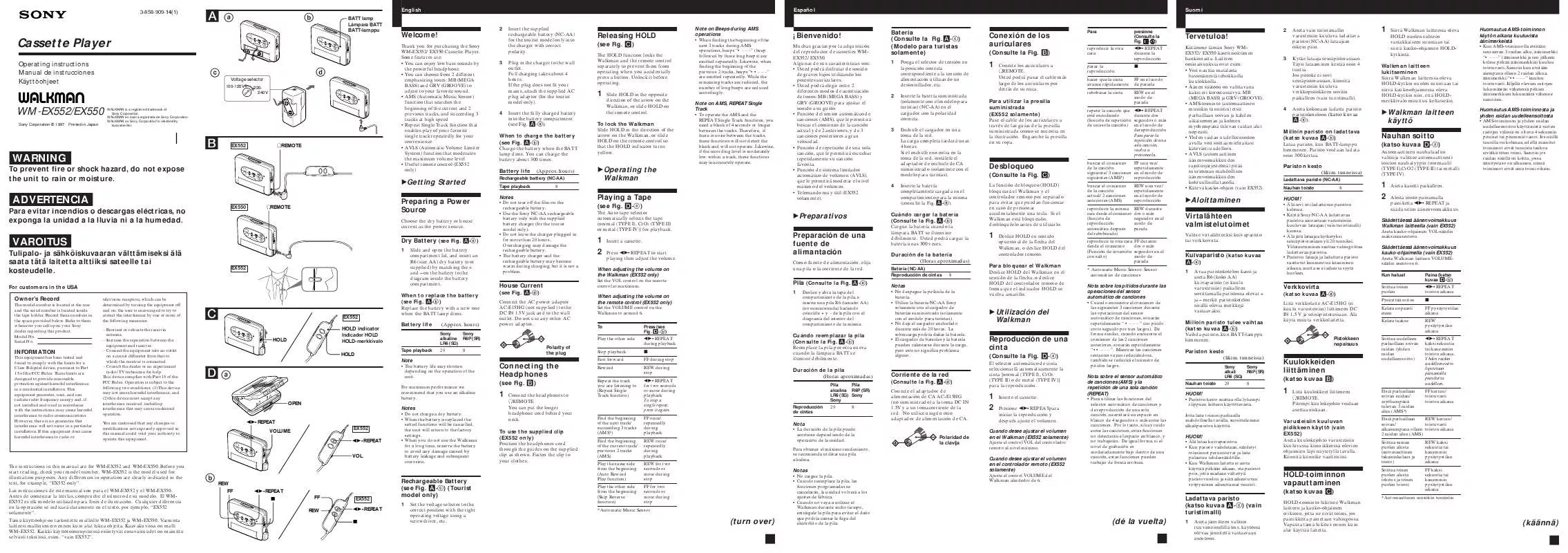 Mode d'emploi SONY WM-EX552