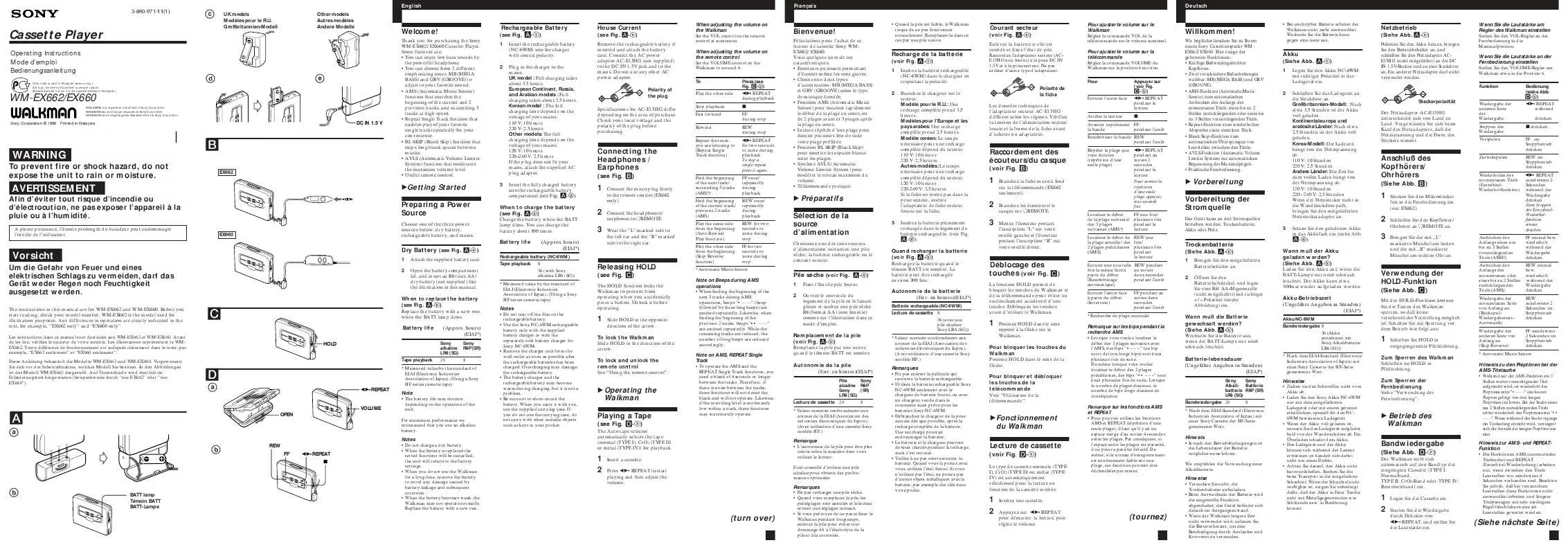 Mode d'emploi SONY WM-EX660