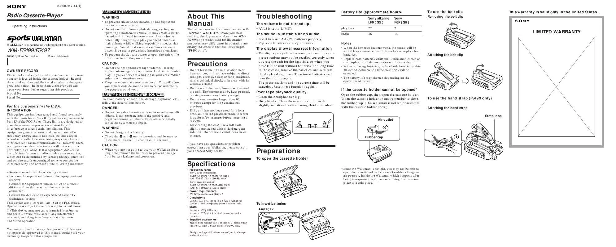 Mode d'emploi SONY WM-FS497