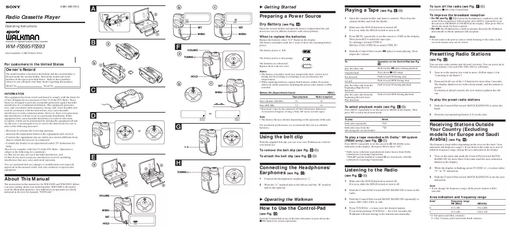 Mode d'emploi SONY WM-FS593