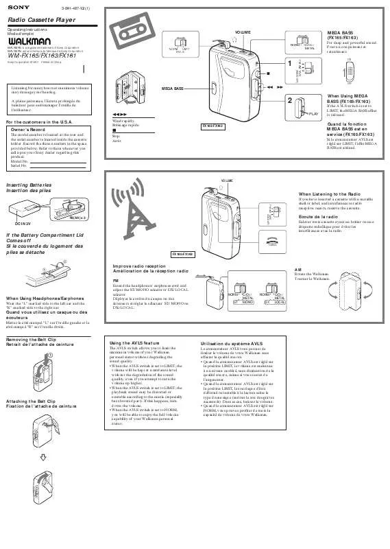 Mode d'emploi SONY WM-FX161