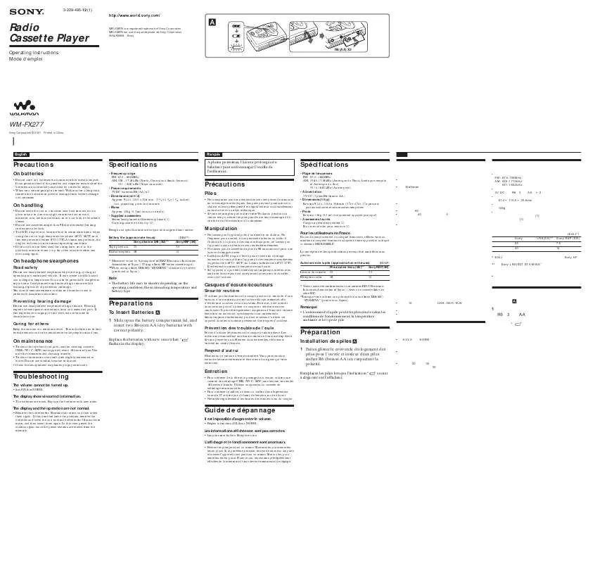 Mode d'emploi SONY WM-FX277