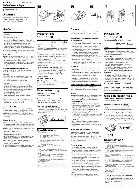 Mode d'emploi SONY WM-FX383