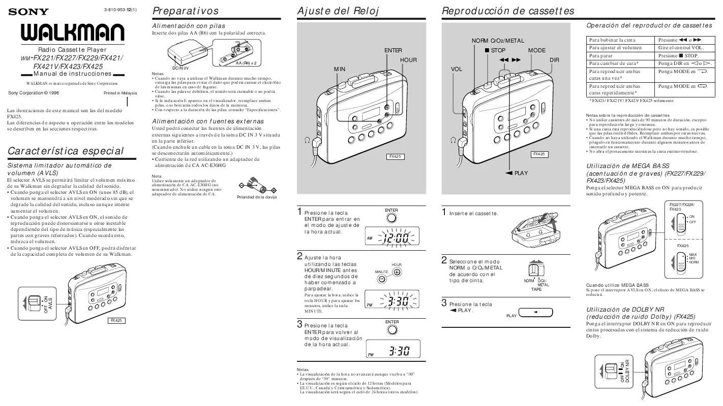 Mode d'emploi SONY WM-FX421V