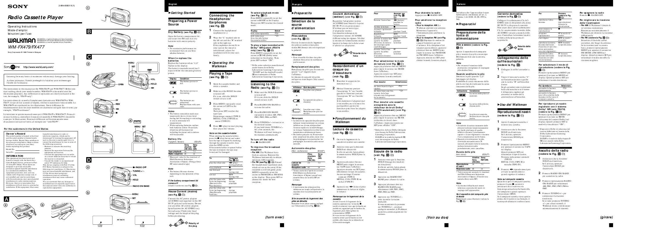 Mode d'emploi SONY WM-FX477