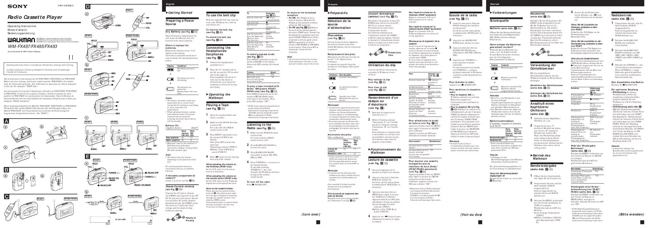 Mode d'emploi SONY WM-FX483