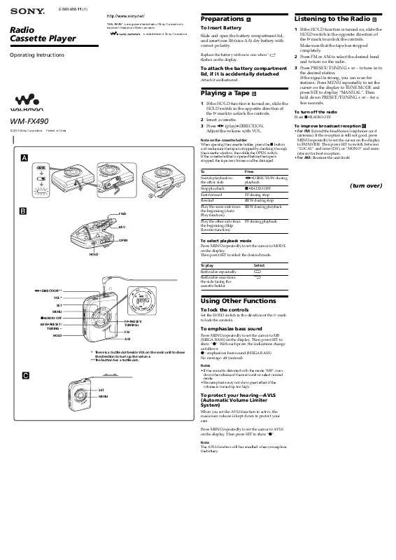 Mode d'emploi SONY WM-FX490