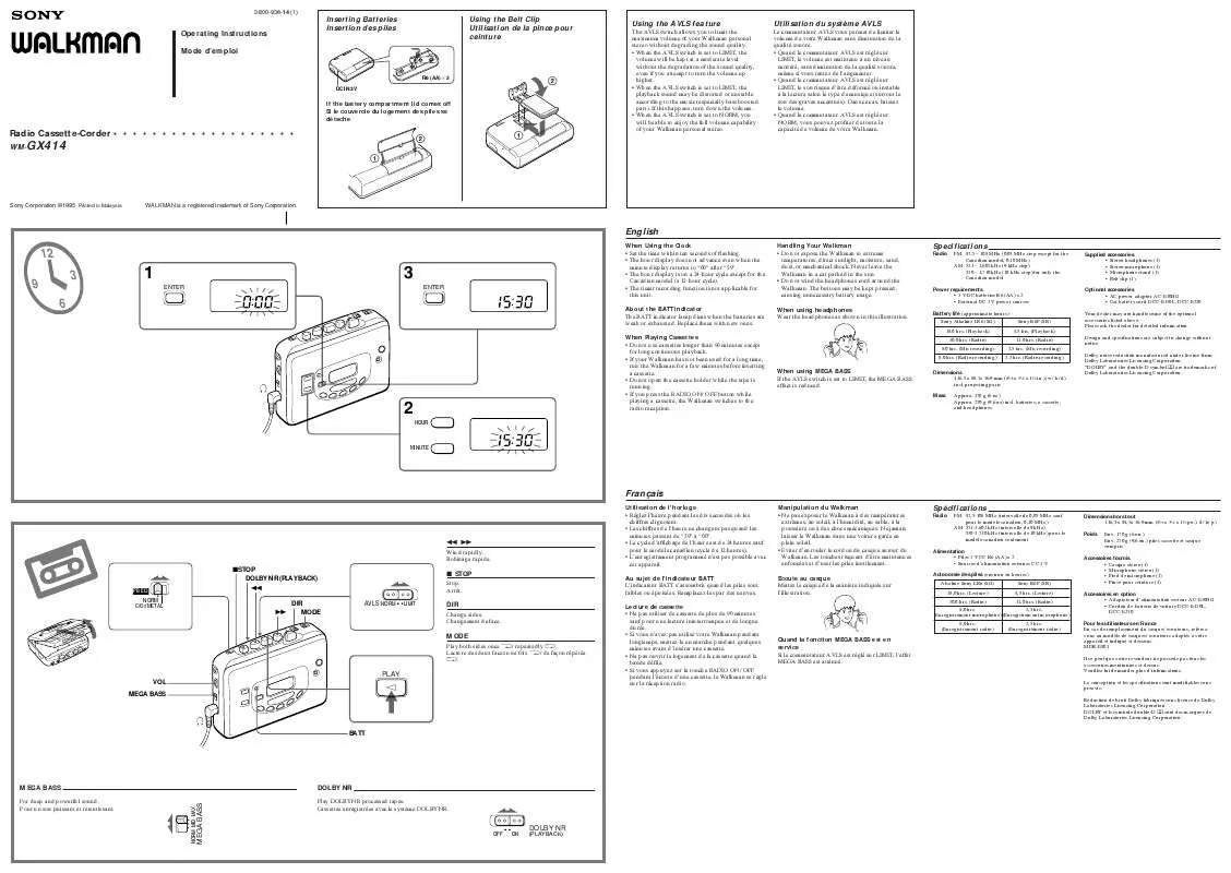 Mode d'emploi SONY WM-GX414