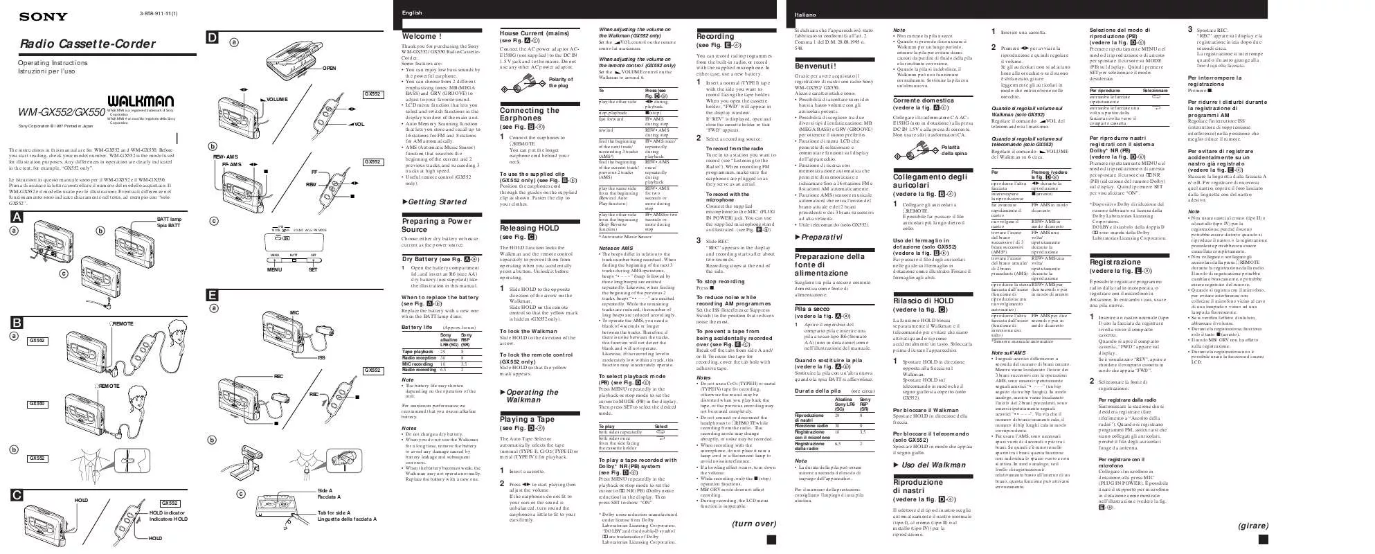 Mode d'emploi SONY WM-GX550