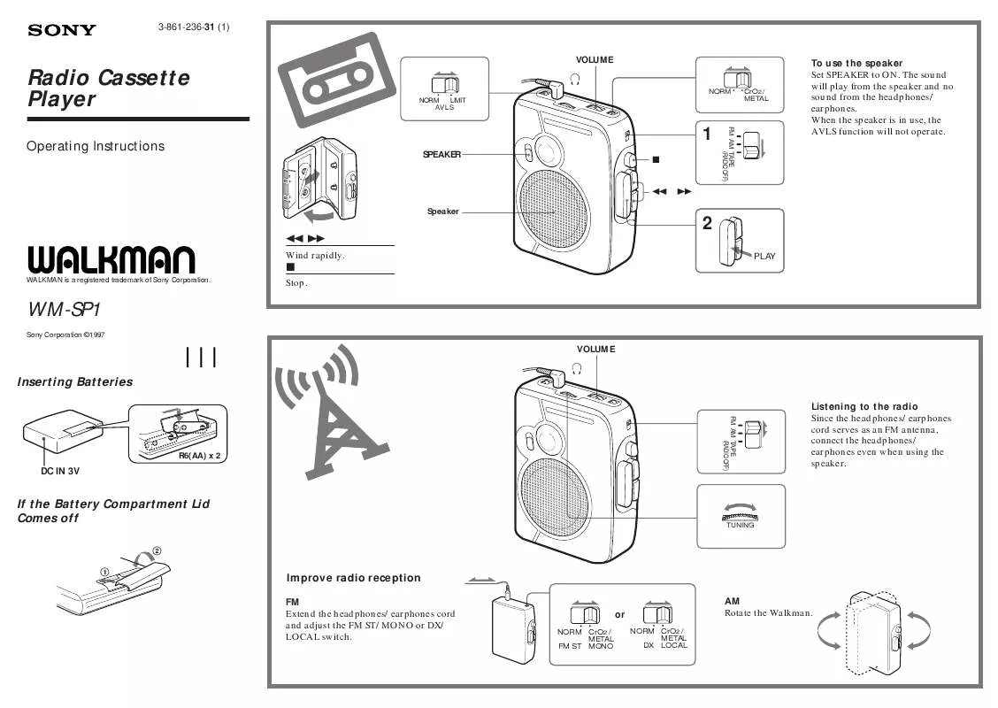 Mode d'emploi SONY WM-SP1