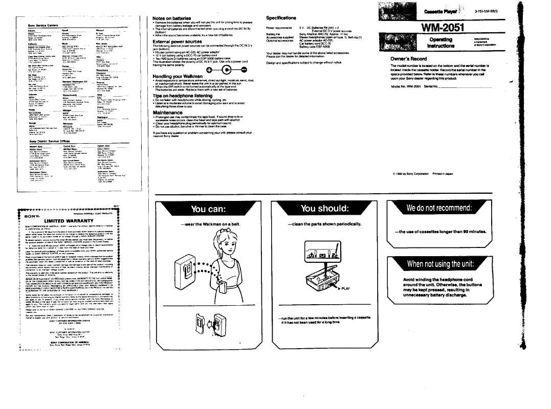 Mode d'emploi SONY WM-2051