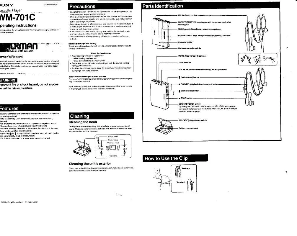 Mode d'emploi SONY WM-701C