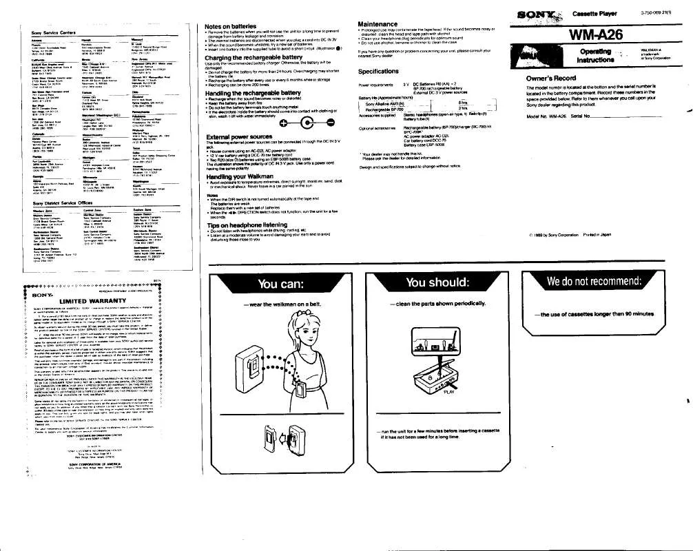 Mode d'emploi SONY WM-A26