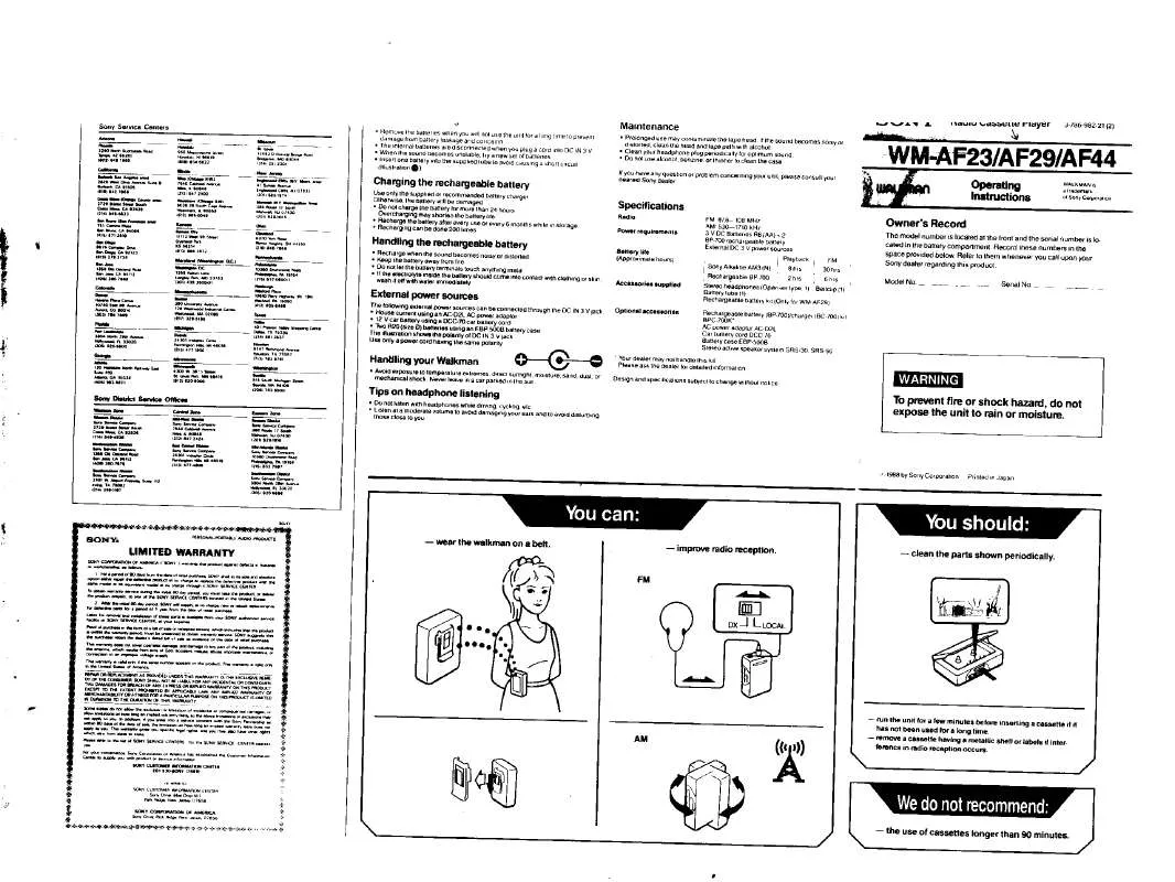 Mode d'emploi SONY WM-AF23