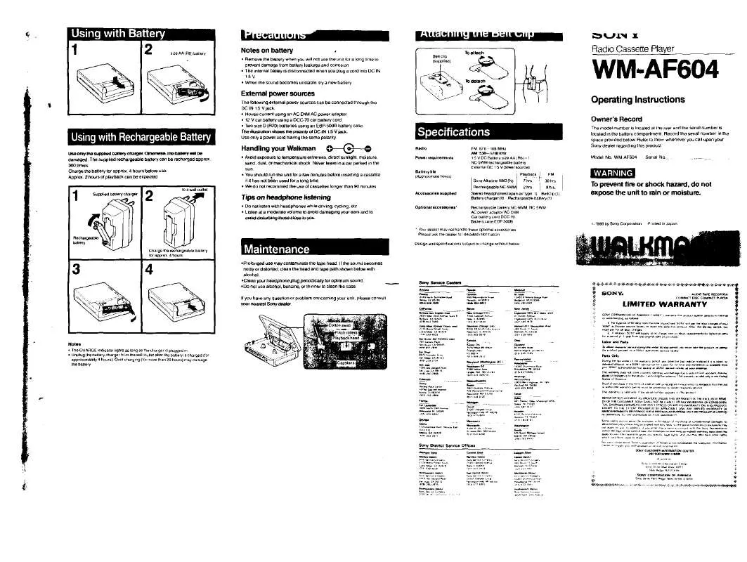 Mode d'emploi SONY WM-AF604