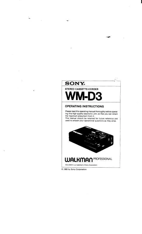 Mode d'emploi SONY WM-D3