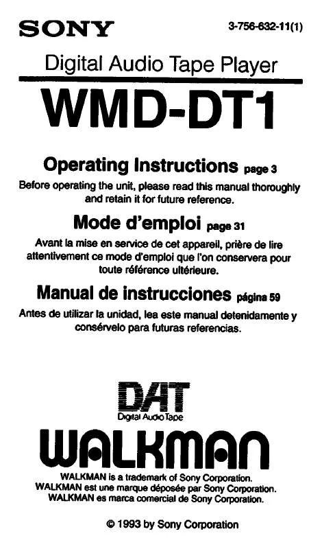 Mode d'emploi SONY WM-DDT1