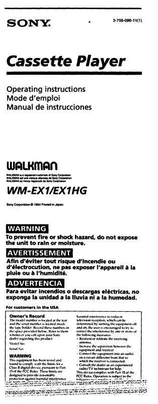 Mode d'emploi SONY WM-EX1