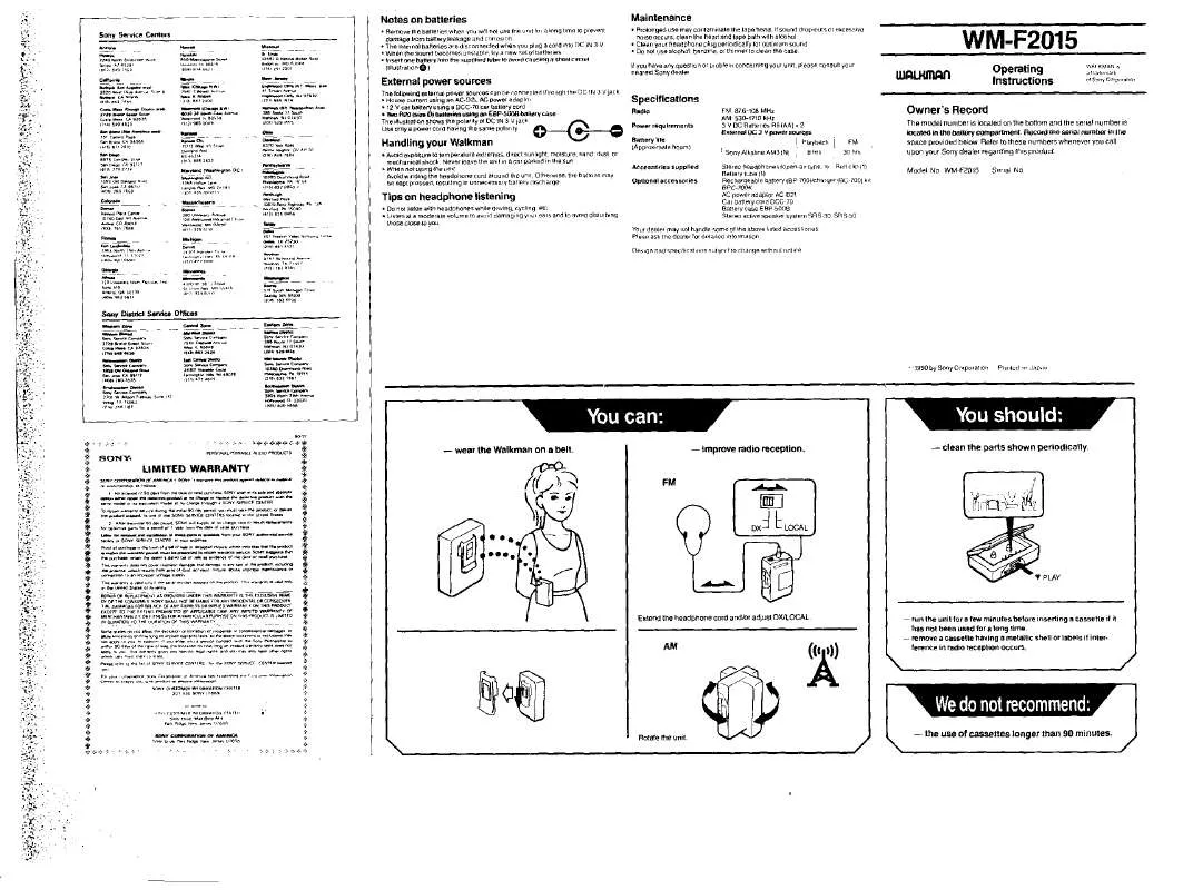 Mode d'emploi SONY WM-F2015